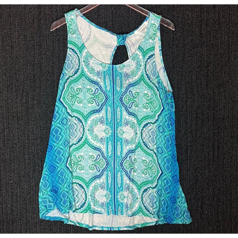 Rose & Olive Blue Green Tank Top Stretch Printed Size XL